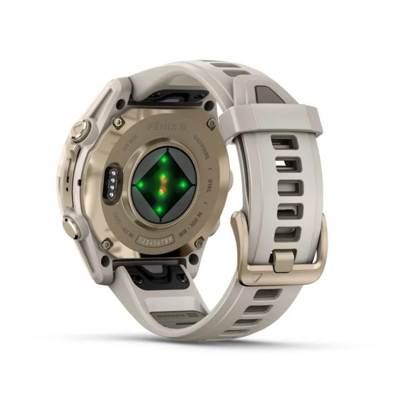 fenix 8 – 43 mm, AMOLED Sapphire, Soft Gold with Fog grey/dark sandstone silicone band (010-02903-11)