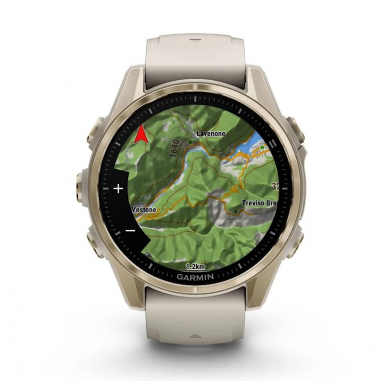 fenix 8 – 43 mm, AMOLED Sapphire, Soft Gold with Fog grey/dark sandstone silicone band (010-02903-11)