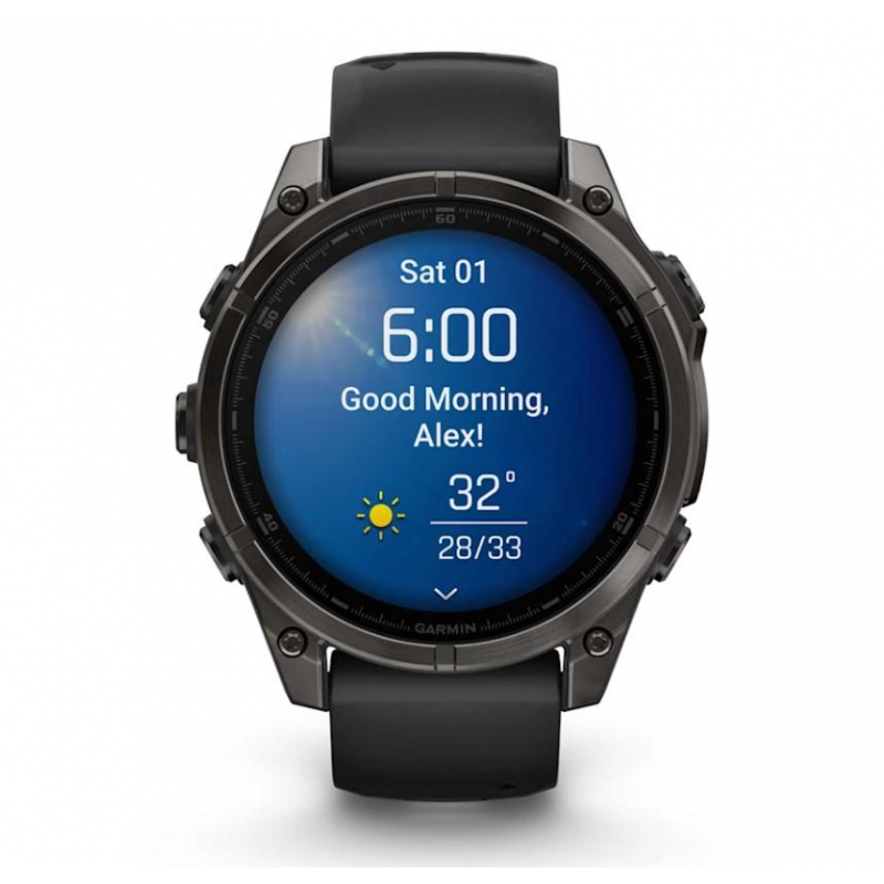 fenix 8 – 47 mm, AMOLED Sapphire, Carbon grey DLC titanium with Black/pebble grey silicone band (010-02904-21)