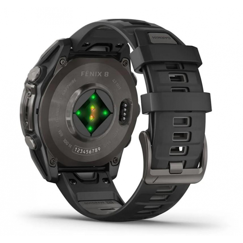 fenix 8 – 47 mm, AMOLED Sapphire, Carbon grey DLC titanium with Black/pebble grey silicone band (010-02904-21)