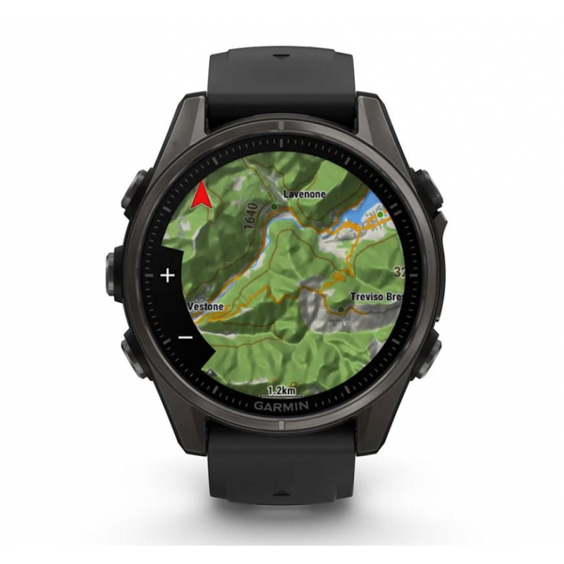 fenix 8 – 43 mm, AMOLED Sapphire, Carbon grey DLC titanium with Black/pebble grey silicone band (010-02903-21)